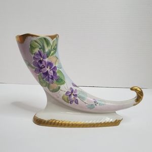 Cornucopia handmade and hand painted ceramic A Loren stamp indiscernible